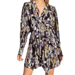 NEW IRO Damie Silk Multicolor Paisley Puff Sleeve Surplice Neckline